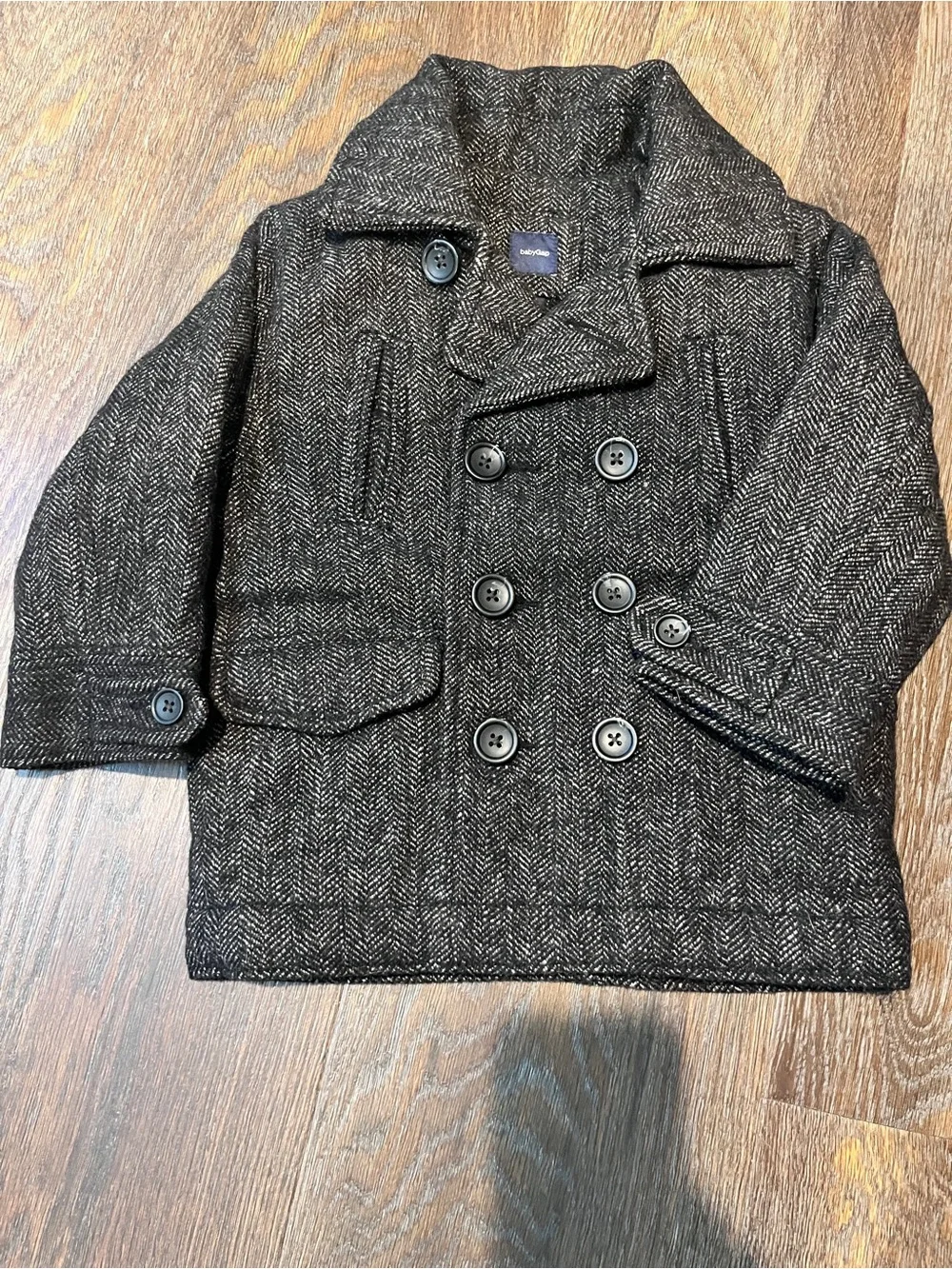 GAP Kids Double-Breasted Herringbone Peacoat - Dark Gray